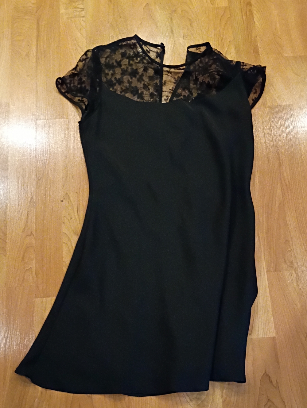 Casual Corner Black Lace Yoke A-Line Dress